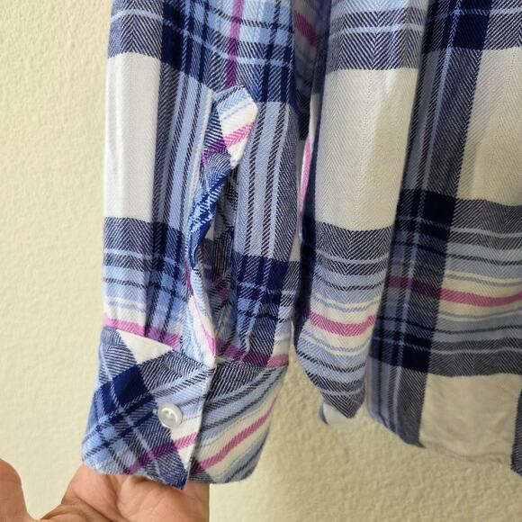 Rails Hunter Plaid Button Down Shirt White Blue Pink Women Size M Long Sleeve - Picture 9 of 12
